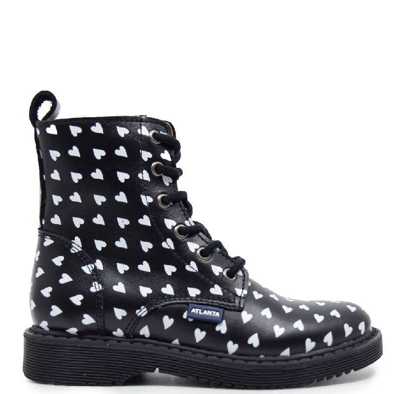 Atlanta Mocassin Black and White Heart Boot