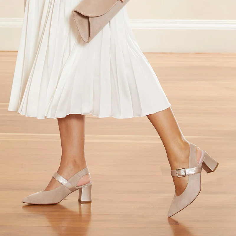 Corinne: Pale Taupe Suede & Patent