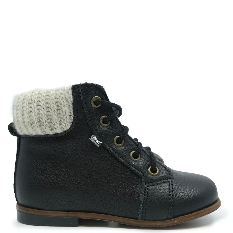 Emel Black Pebbled Knit Cuff Baby Bootie