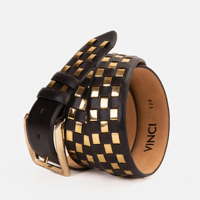 The Mackenzie Black & Gold Woven Leather Belt