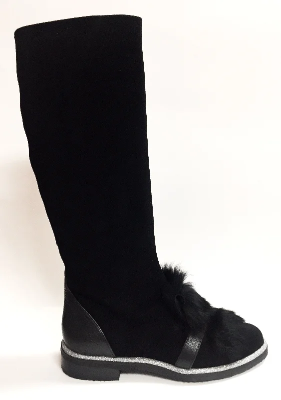 Marian Black Suede with Fur Tall Boot