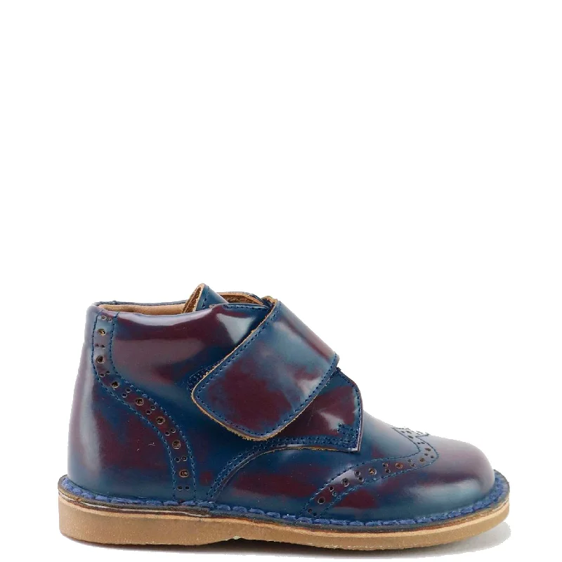 Papanatas Blue and Burgundy Brushed Velcro Wingtip Bootie