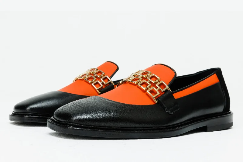 The Gemena Black & Orange Leather Bit Dress Loafer Men Shoe