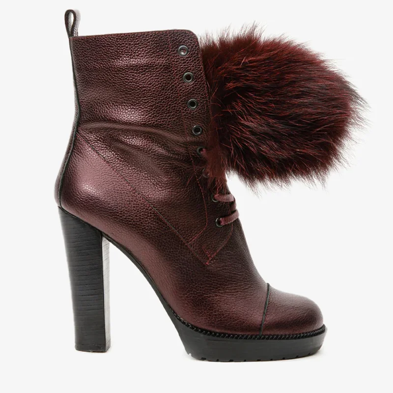 The Melo Burgundy Leather Natural Mid Calf Platform Heel Women Boot