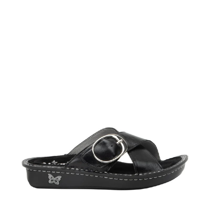 Alegria Women's Vanya Buckle Slide Sandal in Noir