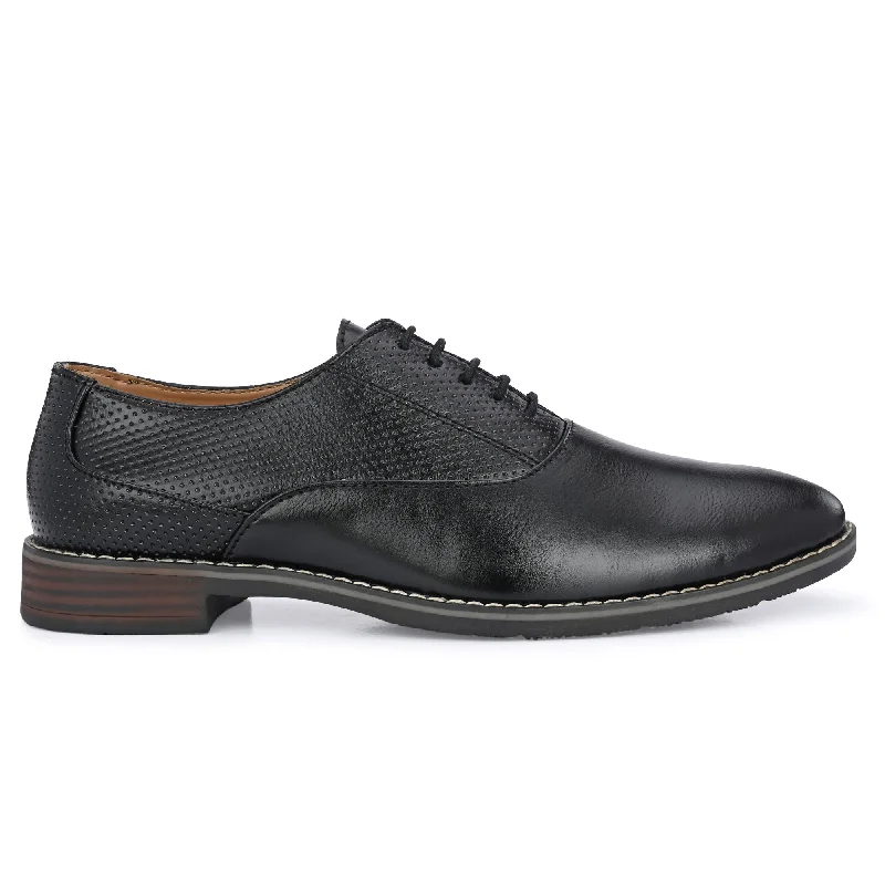 Attitudist Unisex Handcrafted Oxford Black Formal Laceup Derby Shoes With Dotted Texture