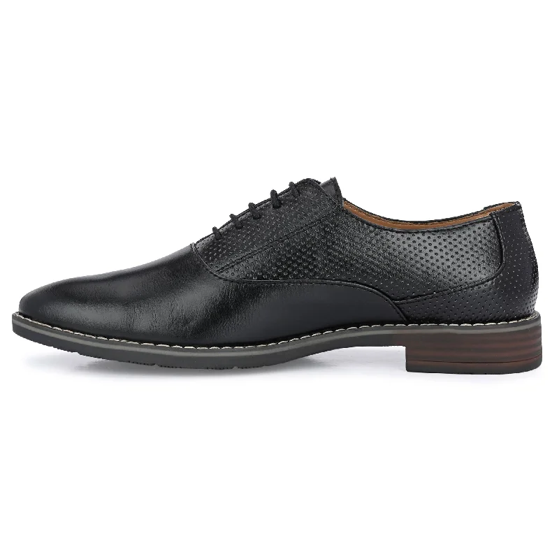 Attitudist Unisex Handcrafted Oxford Black Formal Laceup Derby Shoes With Dotted Texture