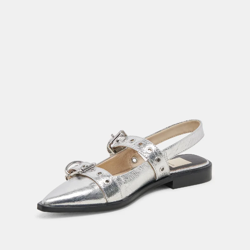 LABELL FLATS SILVER DISTRESSED LEATHER