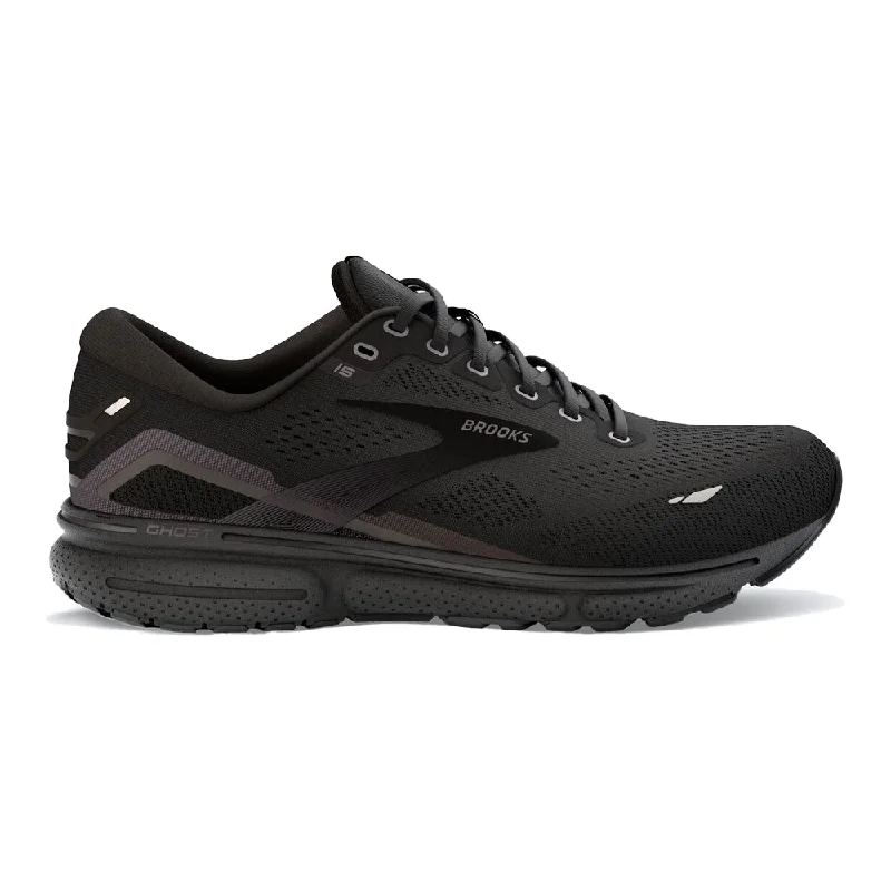 Men's Brooks Ghost 15, Black/Black/Ebony, 7 D Medium