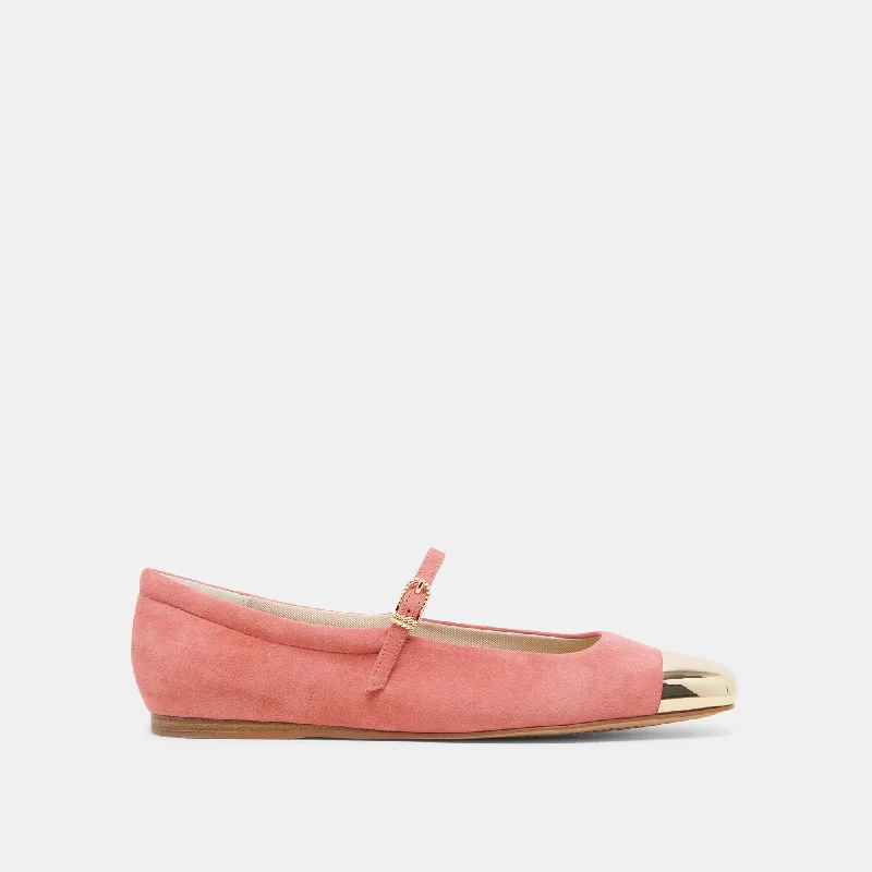 REYES TOE CAP BALLET FLATS CORAL SUEDE