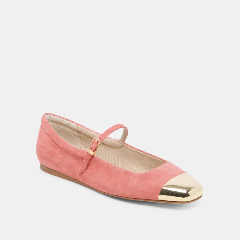 REYES TOE CAP BALLET FLATS CORAL SUEDE