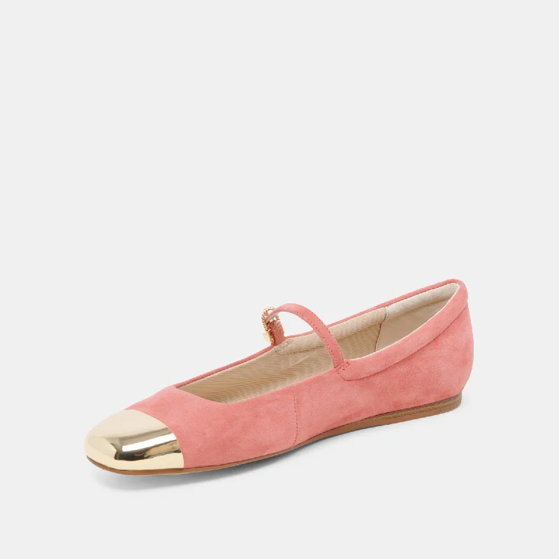 REYES TOE CAP BALLET FLATS CORAL SUEDE