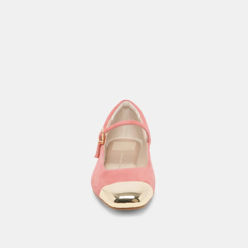 REYES TOE CAP BALLET FLATS CORAL SUEDE