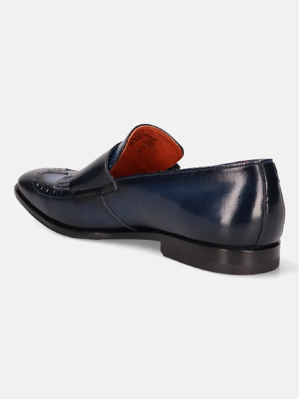 bugatti Dark Blue Premium Leather Formal Slip-Ons