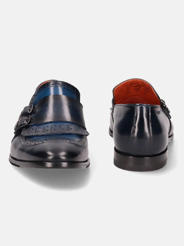 bugatti Dark Blue Premium Leather Formal Slip-Ons