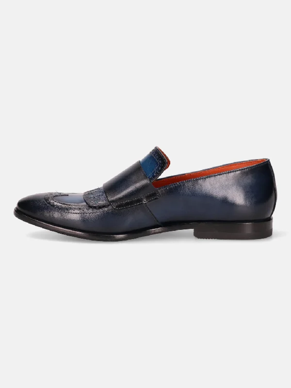 bugatti Dark Blue Premium Leather Formal Slip-Ons