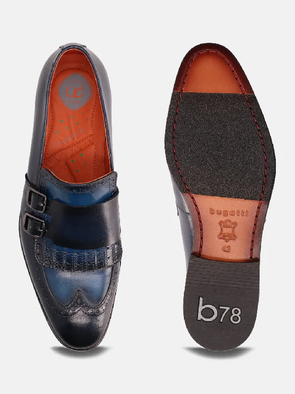 bugatti Dark Blue Premium Leather Formal Slip-Ons