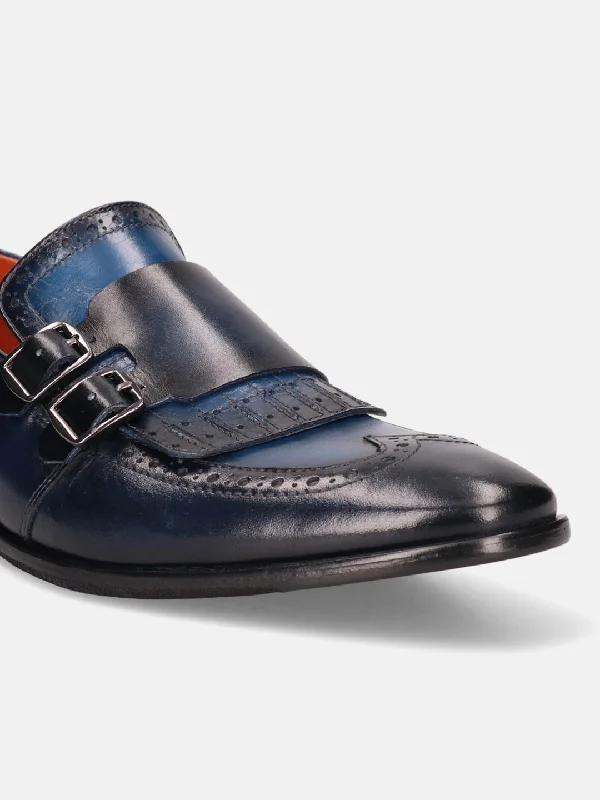 bugatti Dark Blue Premium Leather Formal Slip-Ons