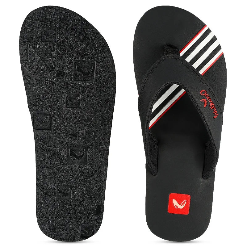 Walkaroo Men Striped Thong Flip-Flop  - WC4220 Black white