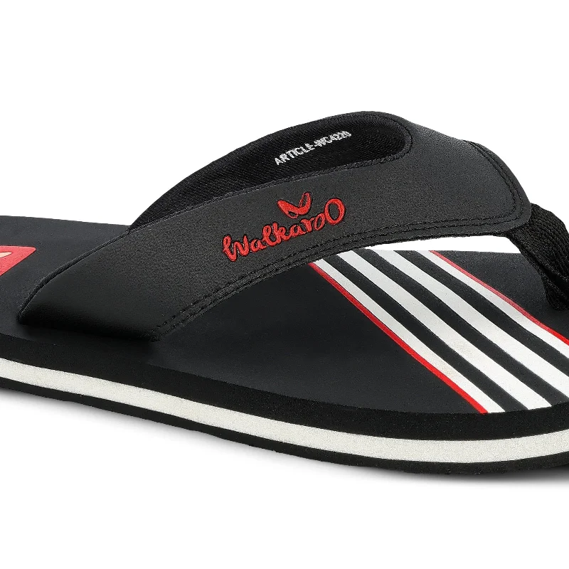 Walkaroo Men Striped Thong Flip-Flop  - WC4220 Black white