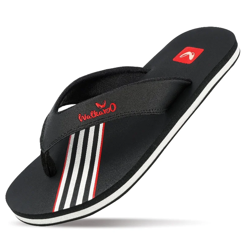 Walkaroo Men Striped Thong Flip-Flop  - WC4220 Black white