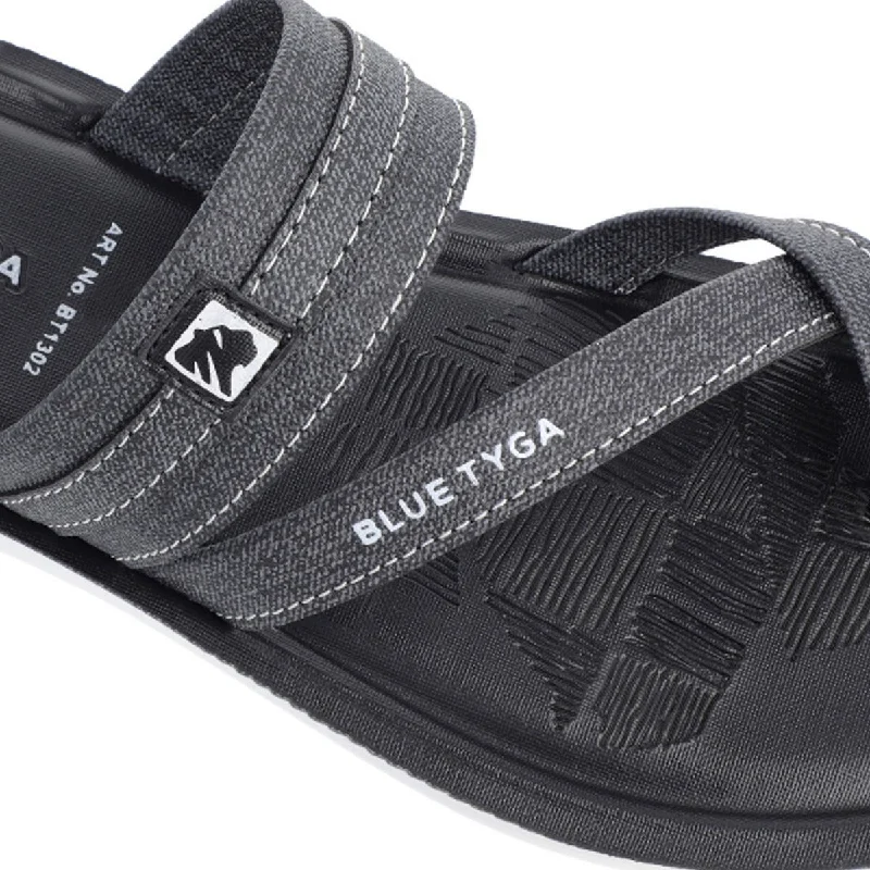 Blue Tyga Men Cross Strap Slide Sandals  - BT1302 Black