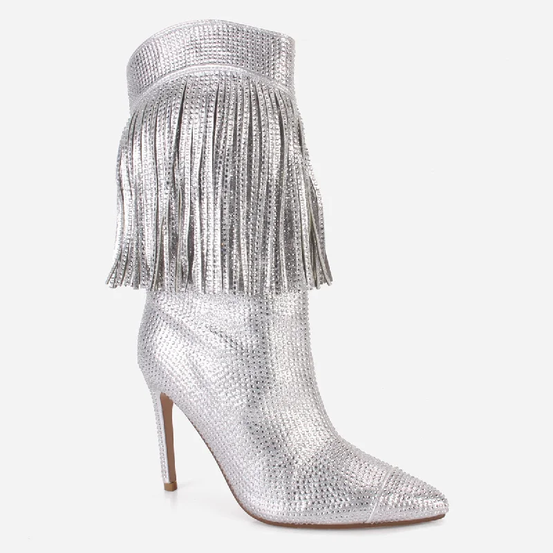 Women ""GIANNI"" Pointed Toe Fringe Long Boots