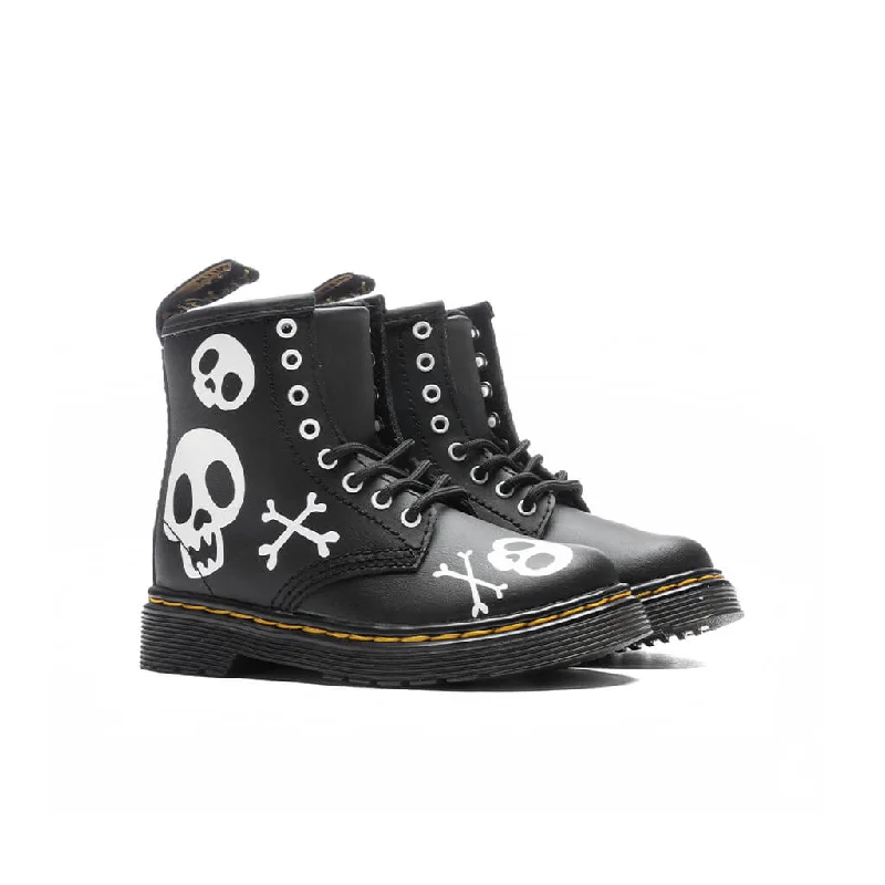 Toddler 1460 Skull & Bones Leather Lace Up Boots - Black