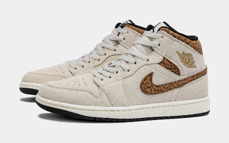 Air Jordan 1 Retro Mid SE Brown Elephant Mens Lifestyle Shoes (Light Orewood Brown/Metallic Gold)