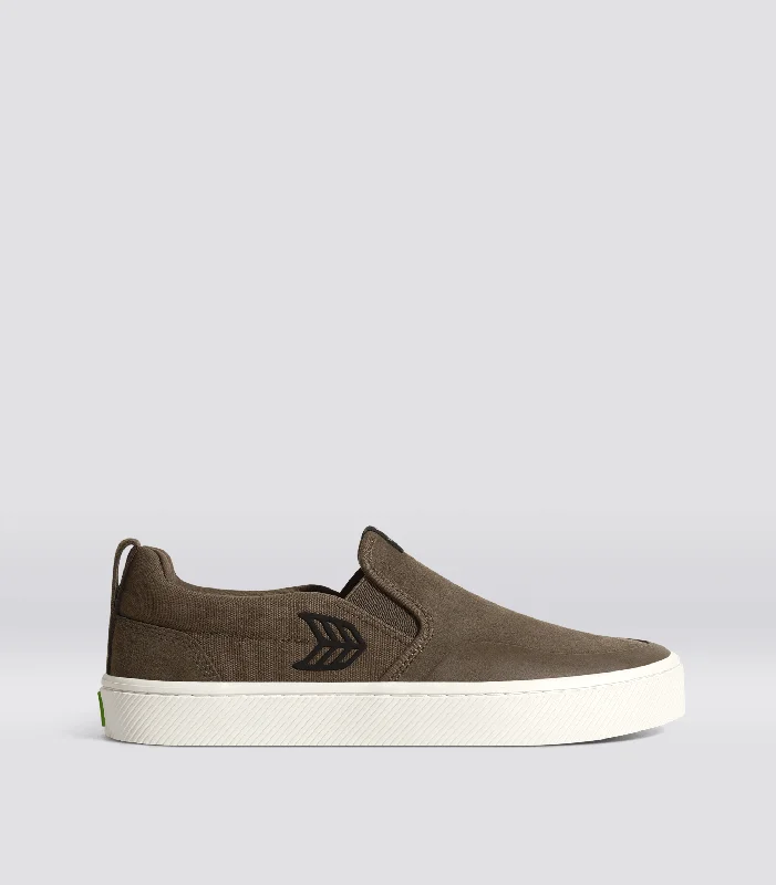 SLIP-ON PRO Dark Khaki Suede and Canvas Black Logo Sneaker Men