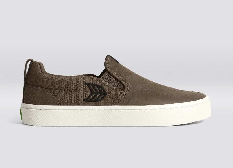 SLIP-ON PRO Dark Khaki Suede and Canvas Black Logo Sneaker Men