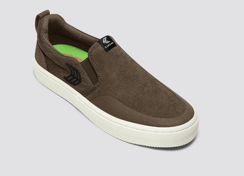 SLIP-ON PRO Dark Khaki Suede and Canvas Black Logo Sneaker Men