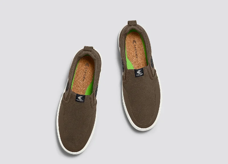 SLIP-ON PRO Dark Khaki Suede and Canvas Black Logo Sneaker Men