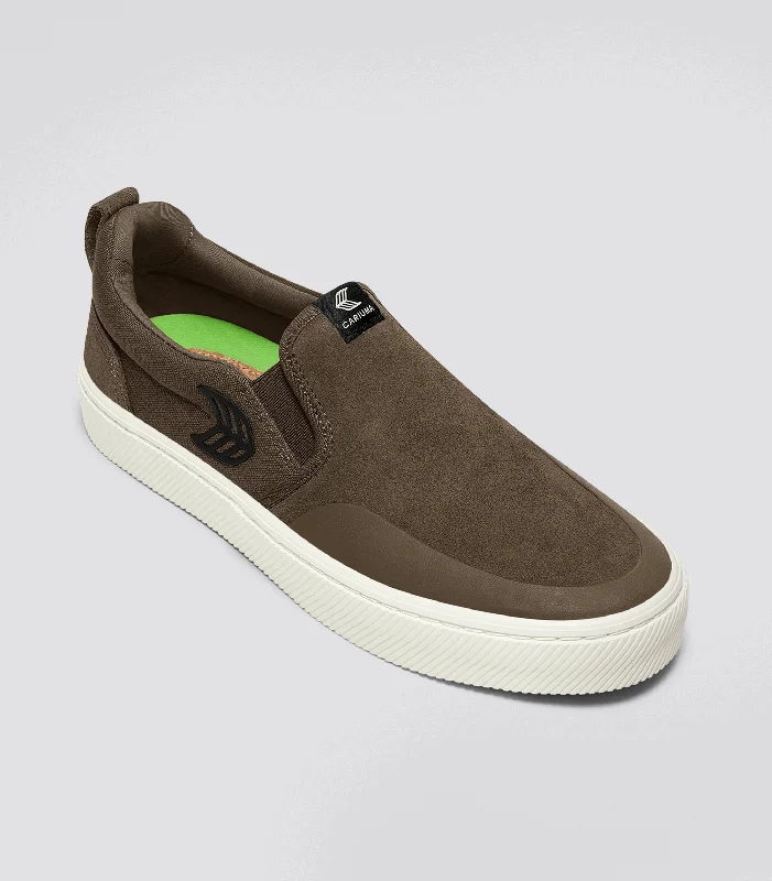 SLIP-ON PRO Dark Khaki Suede and Canvas Black Logo Sneaker Men